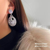 Amethyst Rhinestone Chandelier Tiered Earrings Blue